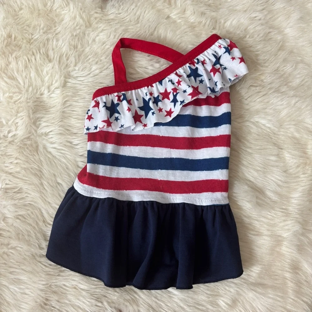 Patriotic One-Shoulder Ruffle Pet Dress